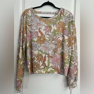 Unique Open Back Floral Long Sleeve Women's Sweatshirt Sz Lg